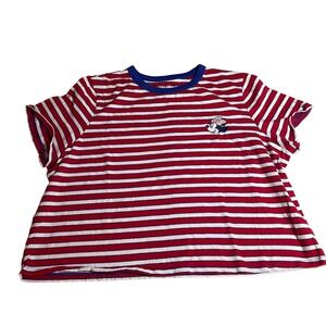 Disney Old Navy Mickey Mouse Striped Ringer Cropped T-Shirt Red White Blue XL
